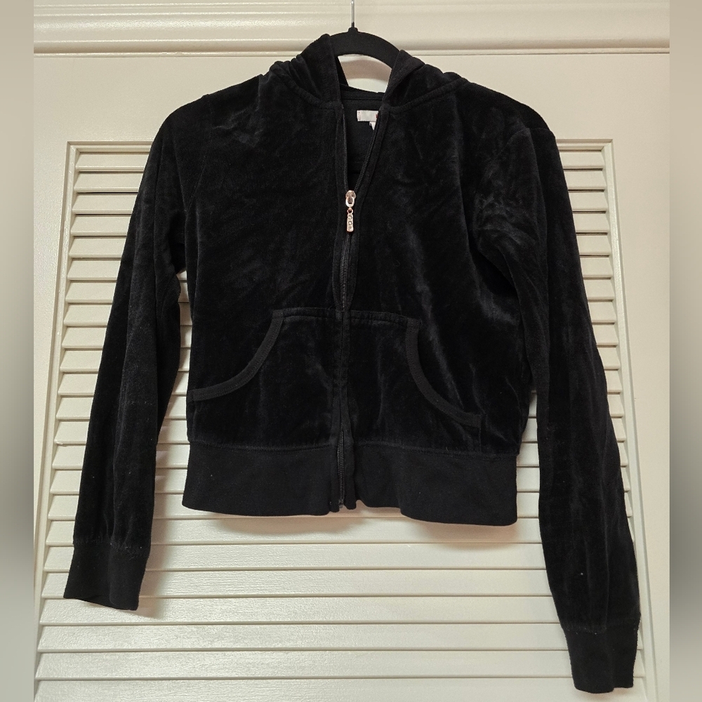 BONGO - Black Faux Velour Long-Sleeve Zipper Sweater With Pockets